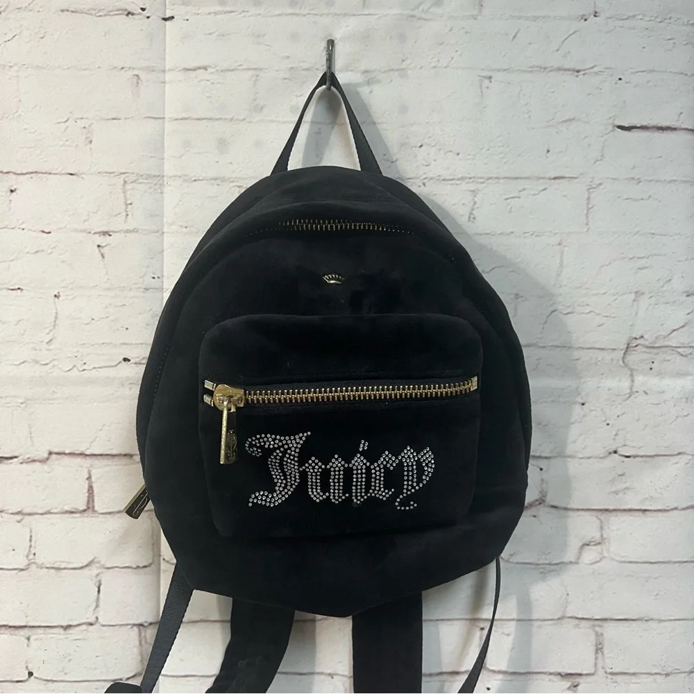 Juicy Couture Black Label Velvet Mini Backpack Bling Rhinestone Bag Velour Y2K